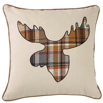 Moose Plaid Applique Pillow 20-Cover