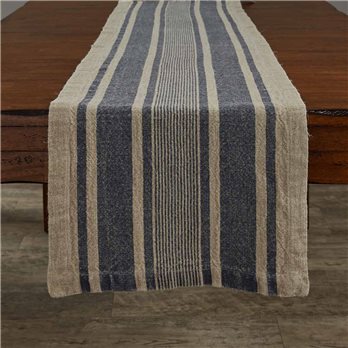 Washed Linen Stripe Table Runner Blue 14X60