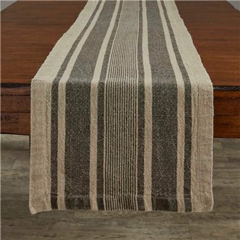 Washed Linen Stripe Table Runner Brown 14X60