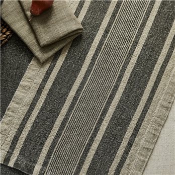 Washed Linen Stripe Table Runner Slate 14X60