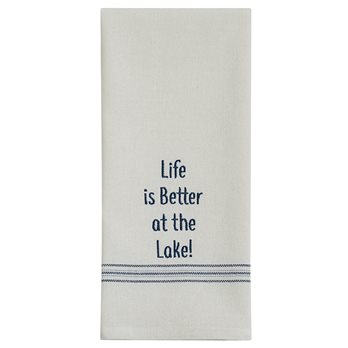 Life Is Better Embroidered Sentiment Dishtowel