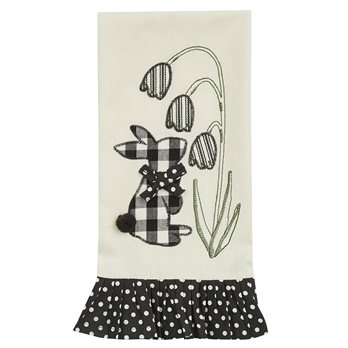 Silver Bells And Bunny Tails Applique Dishtowel