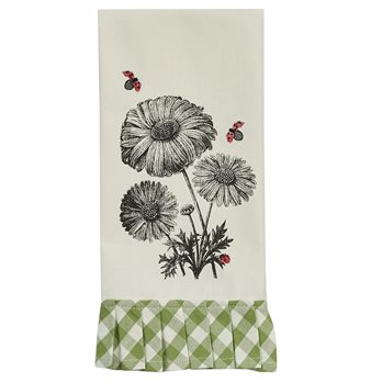 Daisy Ladybug Print/Embroidered Dishtowel