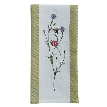 Flowers And Bee Emb Waffle Dishtowel