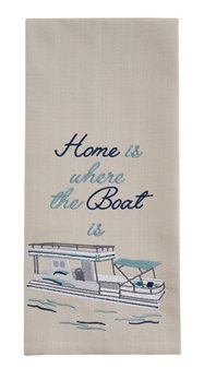 Where The Boat Is Embroidered Dishtowel