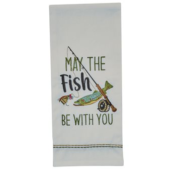 May The Fish Be With You Embroidered Dishtowel