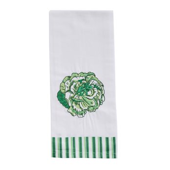 Flower Embroidered Dishtowel - Green