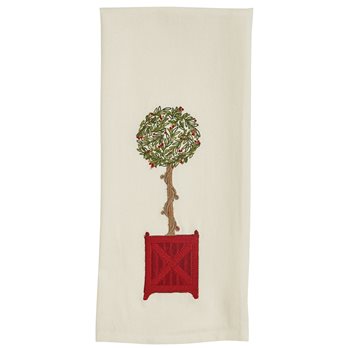 Boxwood Planter Embroidered Dishtowel