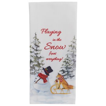 Snowman With Sled Dishtowel