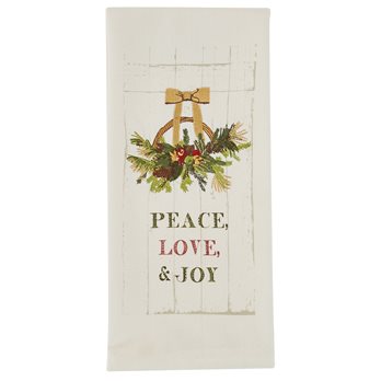 Peace Love Joy Print/Embroidered Dishtowel