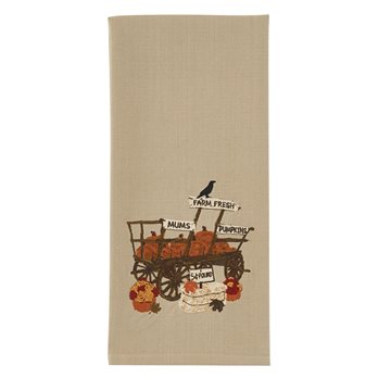 Pumpkin Wagon Embroidered Dishtowel