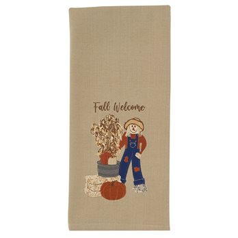 Scarecrow Welcome Appliqued Dishtowel