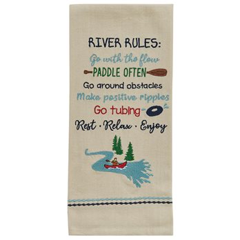 River Rules Embroidered Dishtowel