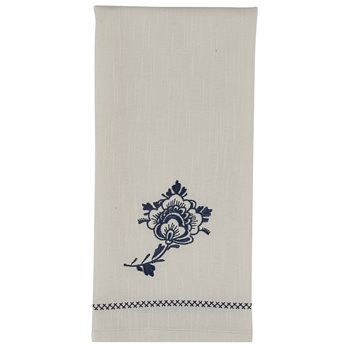 Large Delft Flower Embroidered Dishtowel