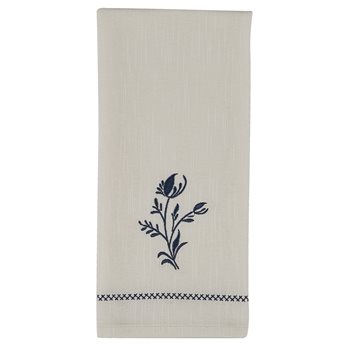 Delft Sprig Flower Embroidered Dishtowel