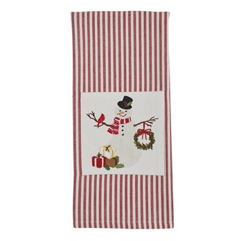 Snowman With Wreath And Cardinal Dishtowel