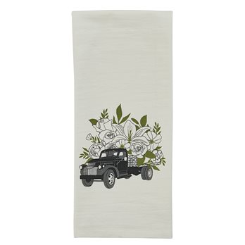 Vintage Flower Truck Printed Dishtowel