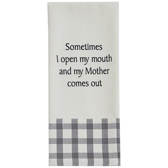 Mother Comes Out Embroidered Dishtowel