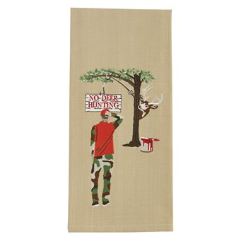 No Deer Hunting Embroidered Dishtowel