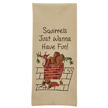 Squirrels Just Want To Have Fun Embroidered Dishtowel