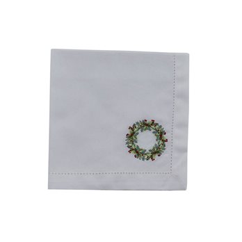 Winter Berry Wreath Embroidered Napkin