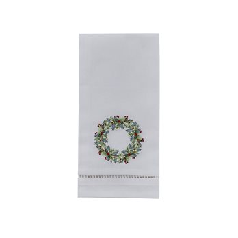 Winter Berry Wreath Embroidered Towel