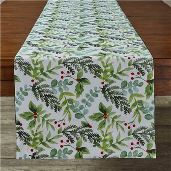 Winter Berry Print Table Runner 15X72