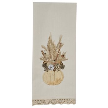 Pumpkin And Wheat Embroidered Dishtowel