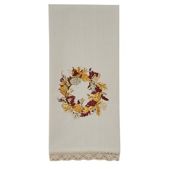 Harvest Wreath Embroidered Dishtowel