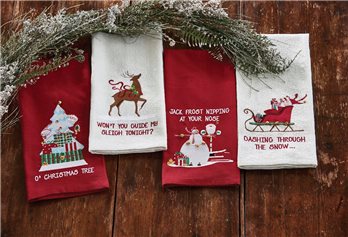 Jack Frost Emb Red Dishtowel