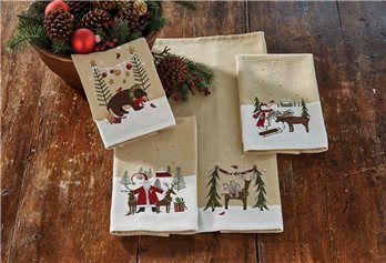 Santa & Deer Emb Dishtowel