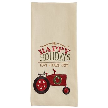 Happy Holidays Tractor Emb Dishtowel