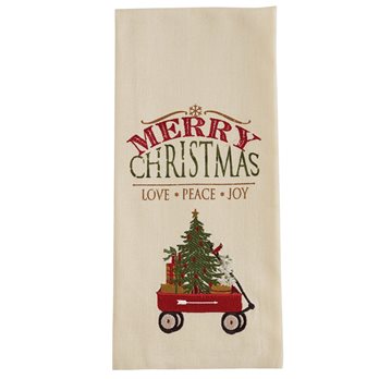 Merry Christmas Wagon Emb Dishtowel