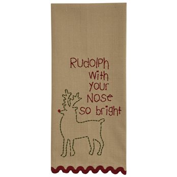 Rudolph Embroidered Dishtowel