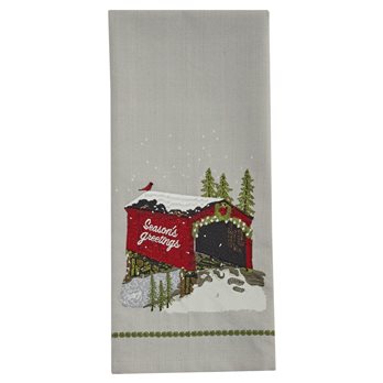 Seasons Greetings Bridge Printed/Embroidered Dishtowel