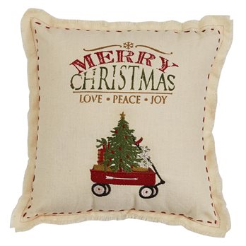 Merry Christmas Wagon Pillow 10"