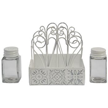 Distressed Tile Napkin Caddy W/Salt and Pepper