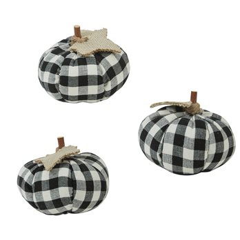 Set Of 3 Small Black And Cream Check Pumpkins