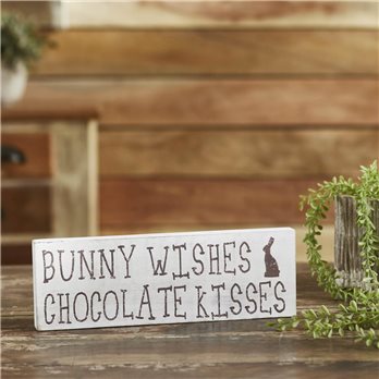 Bunny Wishes Chocolate Kisses Wooden Sign 4x12