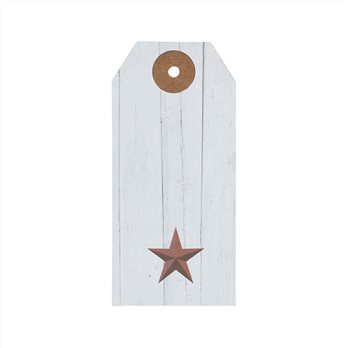 Faceted Barn Star Barnwood Paper Tag Barn Red 3.75x1.75 w/ Twine Set of 50