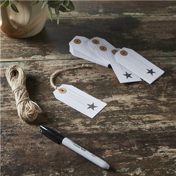 Faceted Barn Star Barnwood Paper Tag Charcoal 3.75x1.75 w/ Twine Set of 50