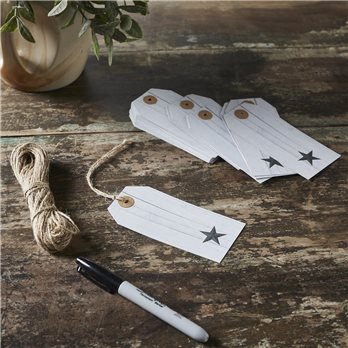 Faceted Barn Star Barnwood Paper Tag Charcoal 4.75x2.25 w/ Twine Set of 50