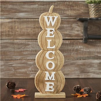 Pumpkin Stack Welcome Wooden Sign Large 24.5x8.25x3