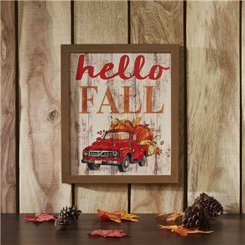 Shiplap Hello Fall Red Truck Wall Sign 13x11