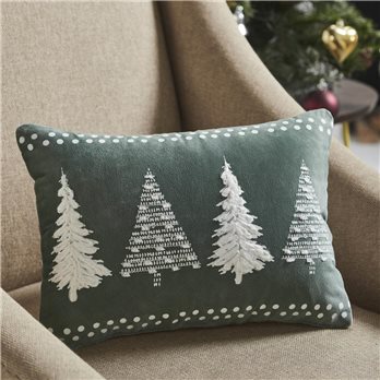 4 Christmas Trees Green Velvet Pillow 14x10