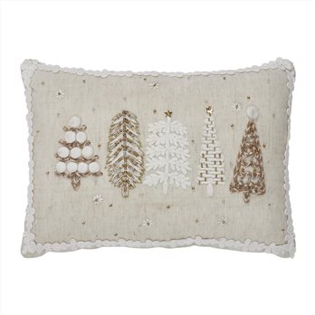 5 Christmas Trees White Pillow 14x10