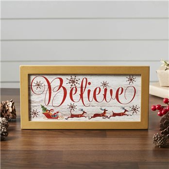 Believe Santa Sleigh Framed Wall Hanging Sign 6x12