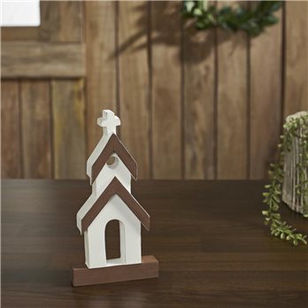 Brown Roof White Church Wooden Figurine 8x4x1