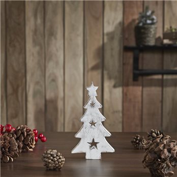 Christmas Tree w/ Stars White Wooden Figurine 6x3.25x1