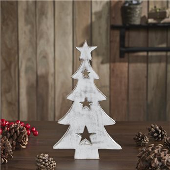 Christmas Tree w/ Stars White Wooden Figurine 8x4.5x1